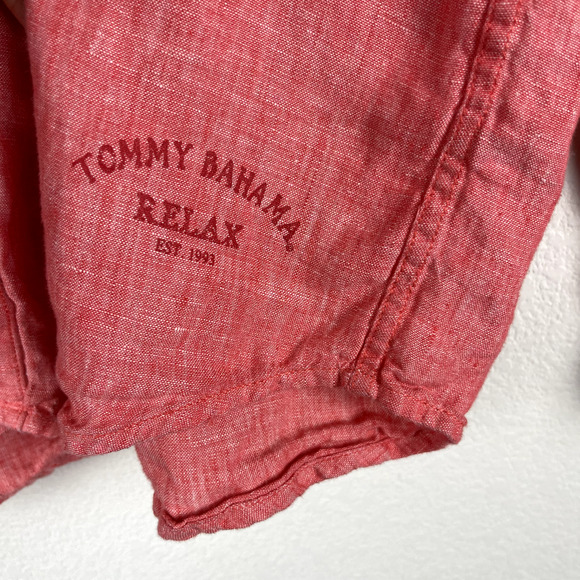 Tommy Bahama Linen Shirt Mens XL Pink Red Relaxed Button Up Hawaiian Tropical - Picture 13 of 13